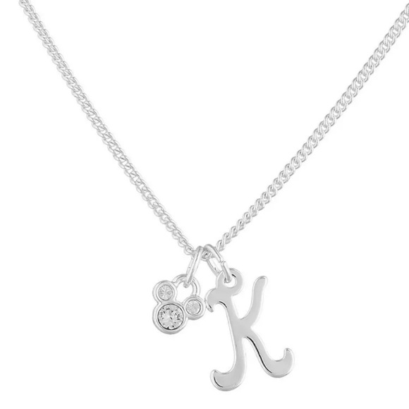 Disney Silver K Initial Micky Mouse Charm Necklace